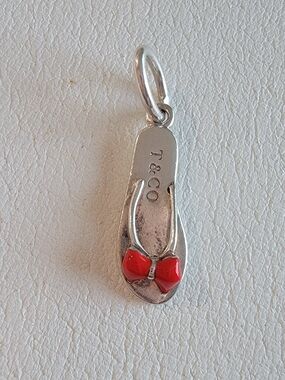 T&CO Silver Flip Flop Charm with Red Bow